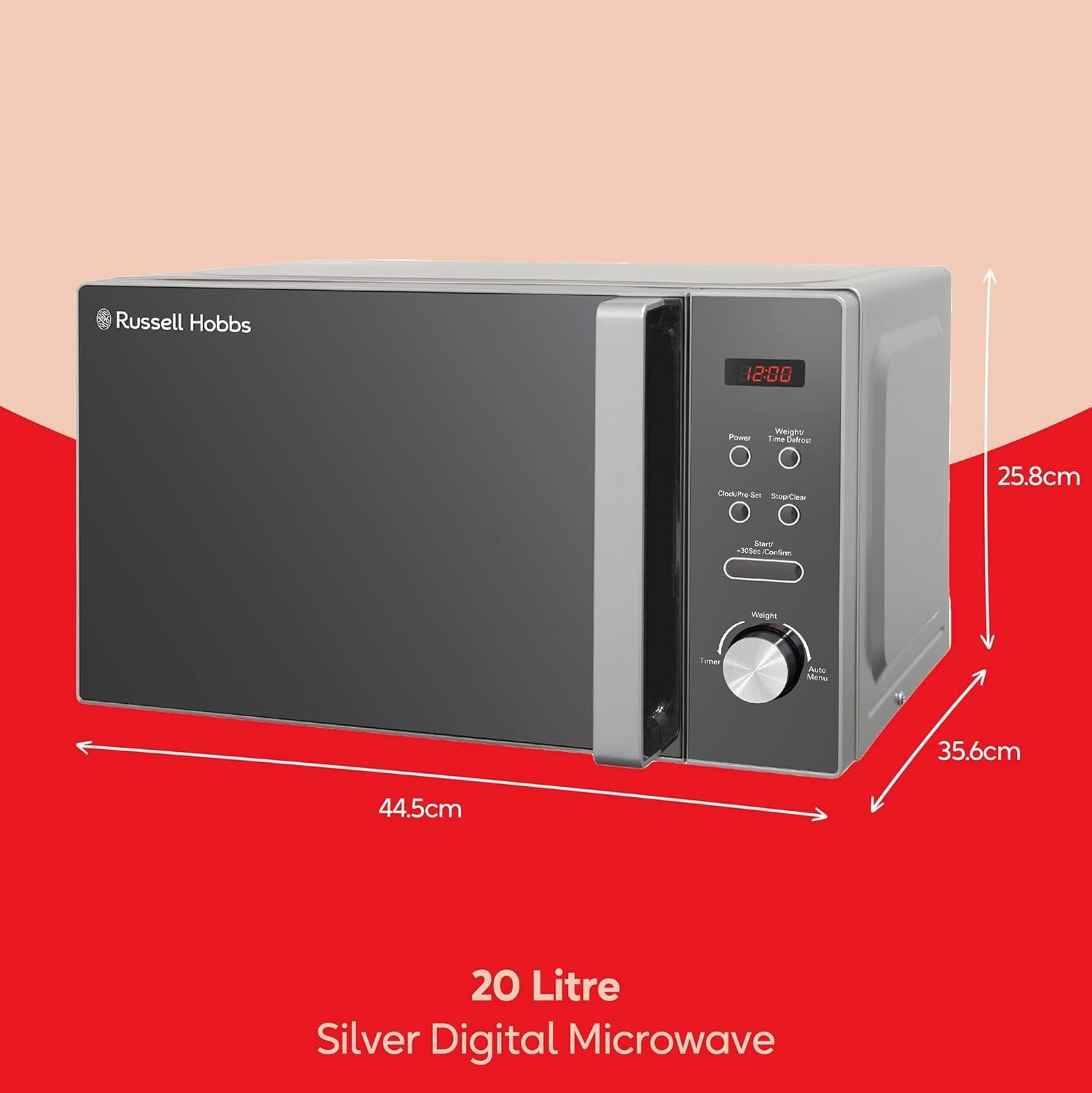 20L Digital Microwave 800W 8 Auto Menus 5 Power Levels Silver