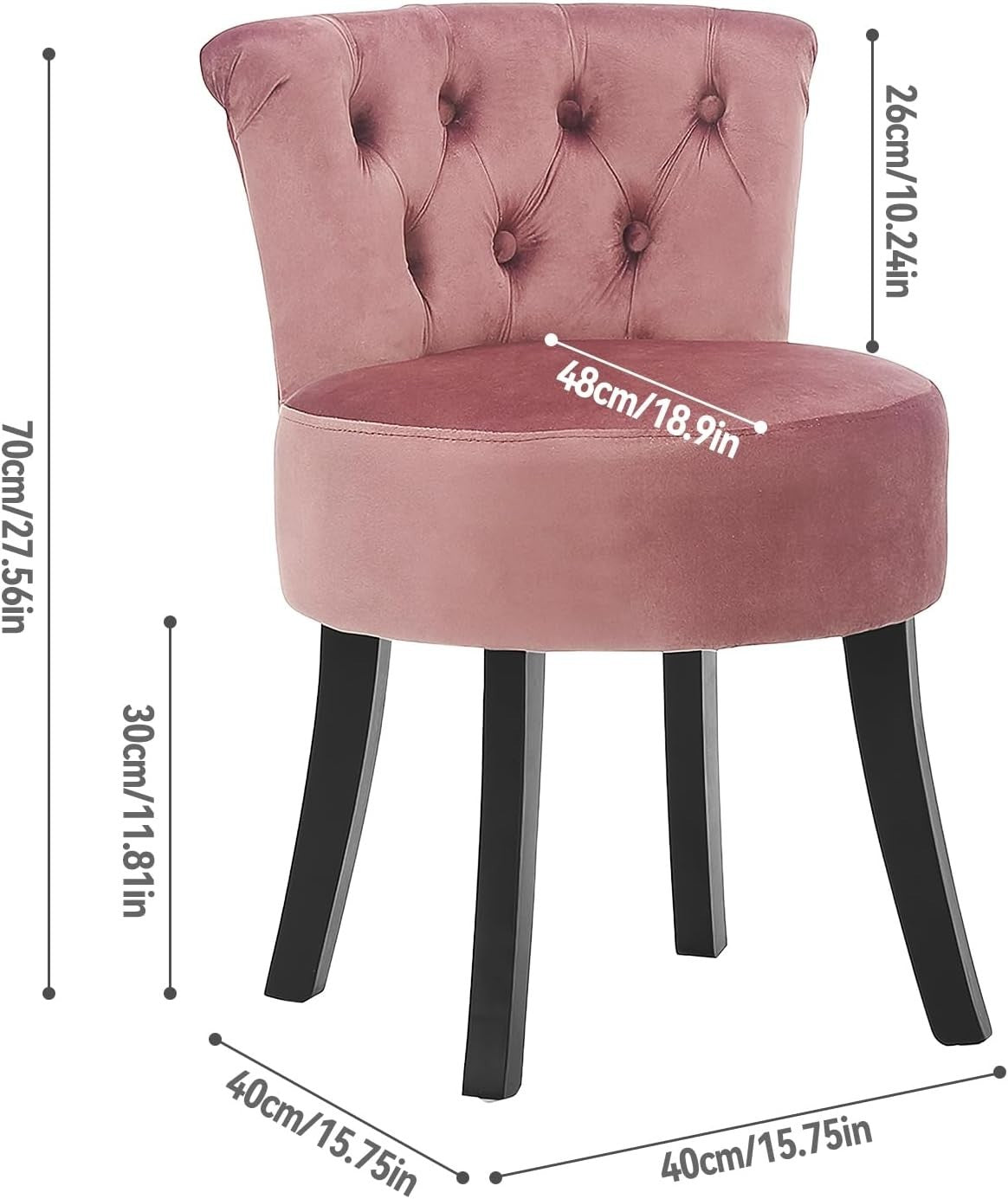 Pink Velvet High-Back Vanity Chair – Wooden Leg Dressing Table Stool