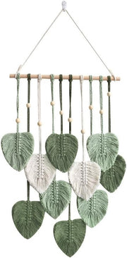 Green Macrame Wall Hanging Leaf Tapestry 40x90cm Boho Decor