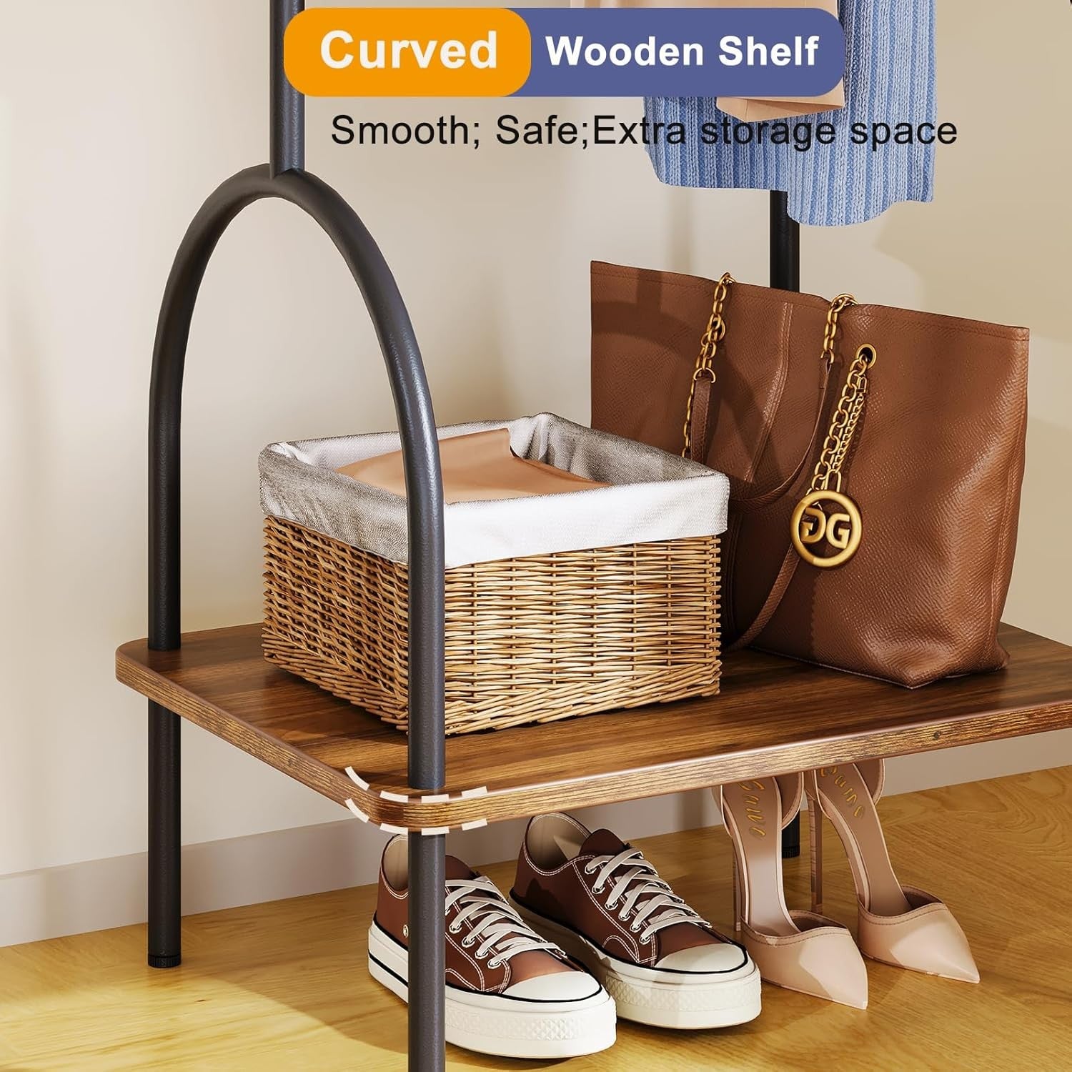 Freestanding Coat Rack with Shelf 3-in-1 Hall Tree Clothes Rail 157cm Black