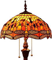 Stained Glass Dragonfly Floor Lamp 65" Tall, Handmade Shade, Antique Style