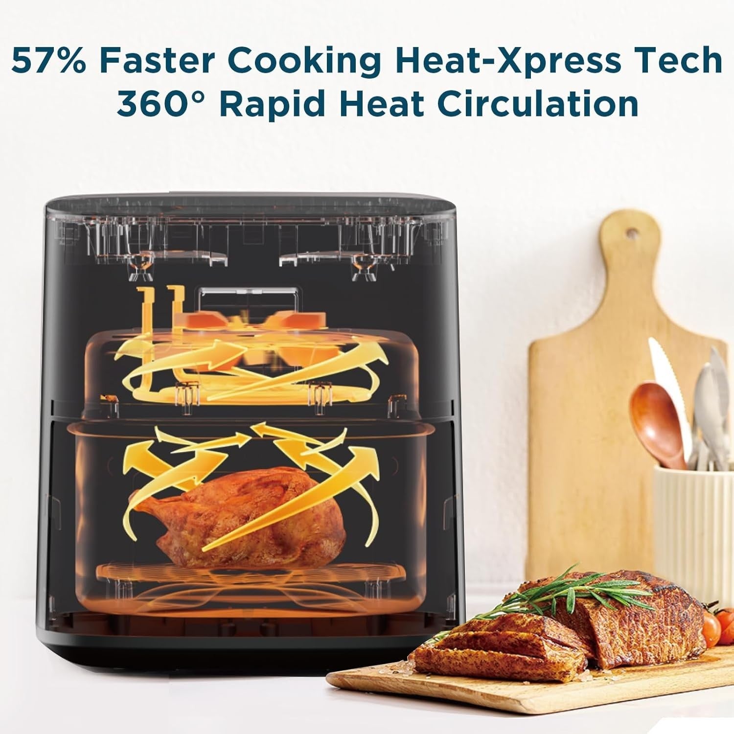 5L Air Fryer Window 1600W 7 Presets HeatXpress 90% Less Oil +1 Min