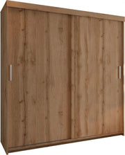 203cm Oak Sliding Wardrobe Closet with Shelves & Hanging Rail Storage