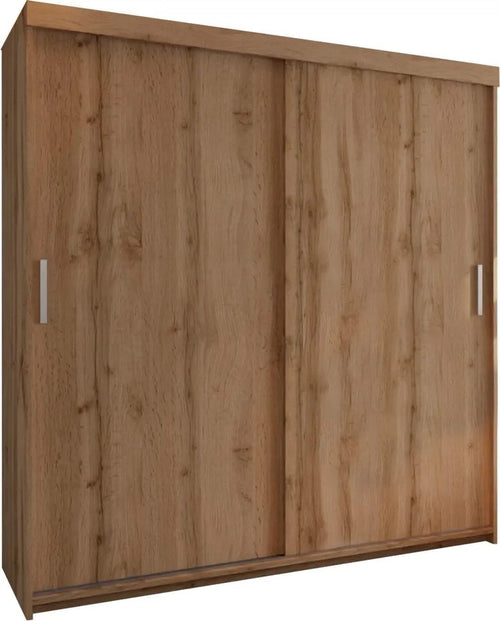 203cm Oak Sliding Wardrobe Closet with Shelves & Hanging Rail Storage