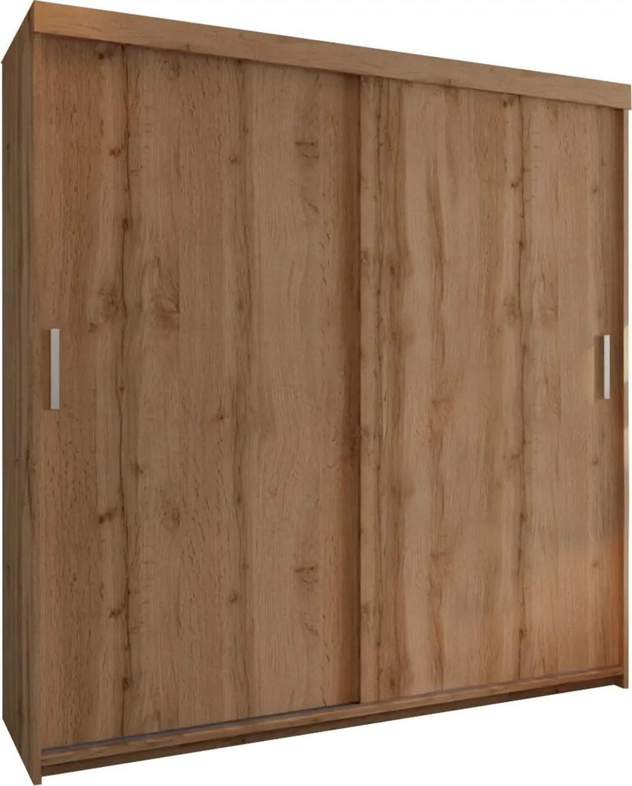 203cm Oak Sliding Wardrobe Closet with Shelves & Hanging Rail Storage