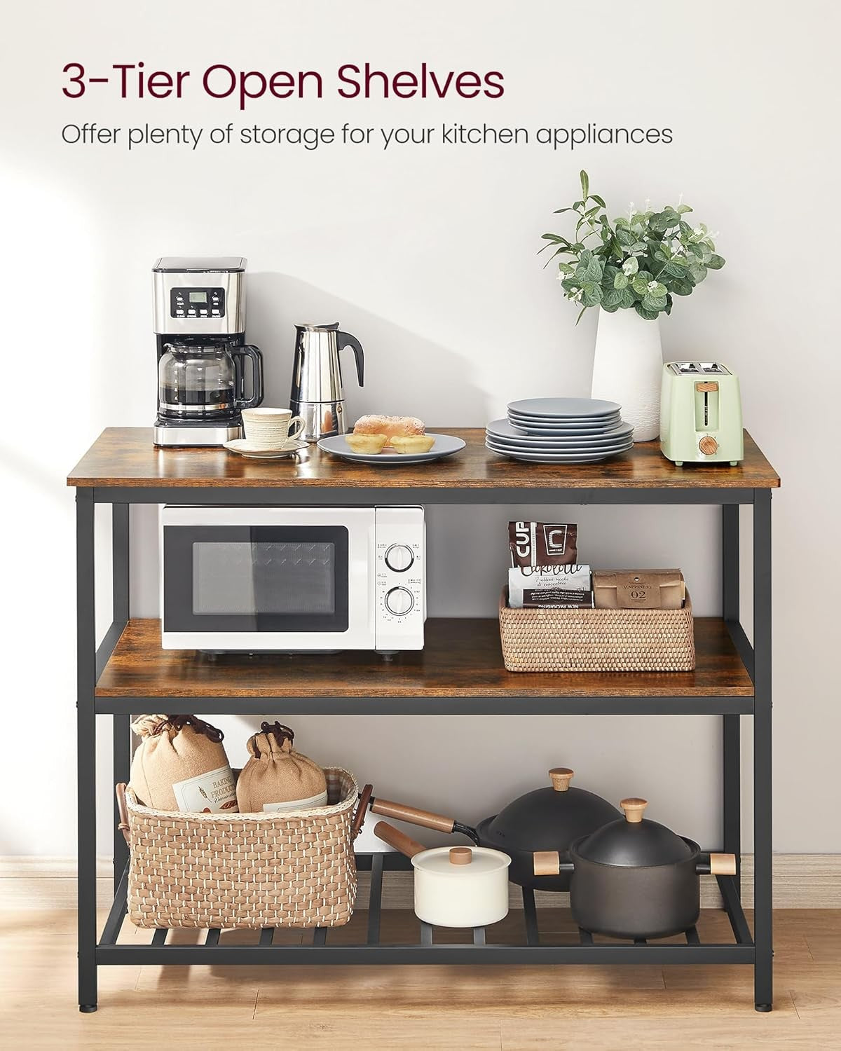 Kitchen Island Bakers Rack Large Worktop Storage Shelf Unit Steel Frame