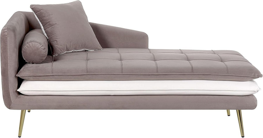 Brown Velvet Chaise Lounge Tufted Left Hand Sofa with Cushions Living Room