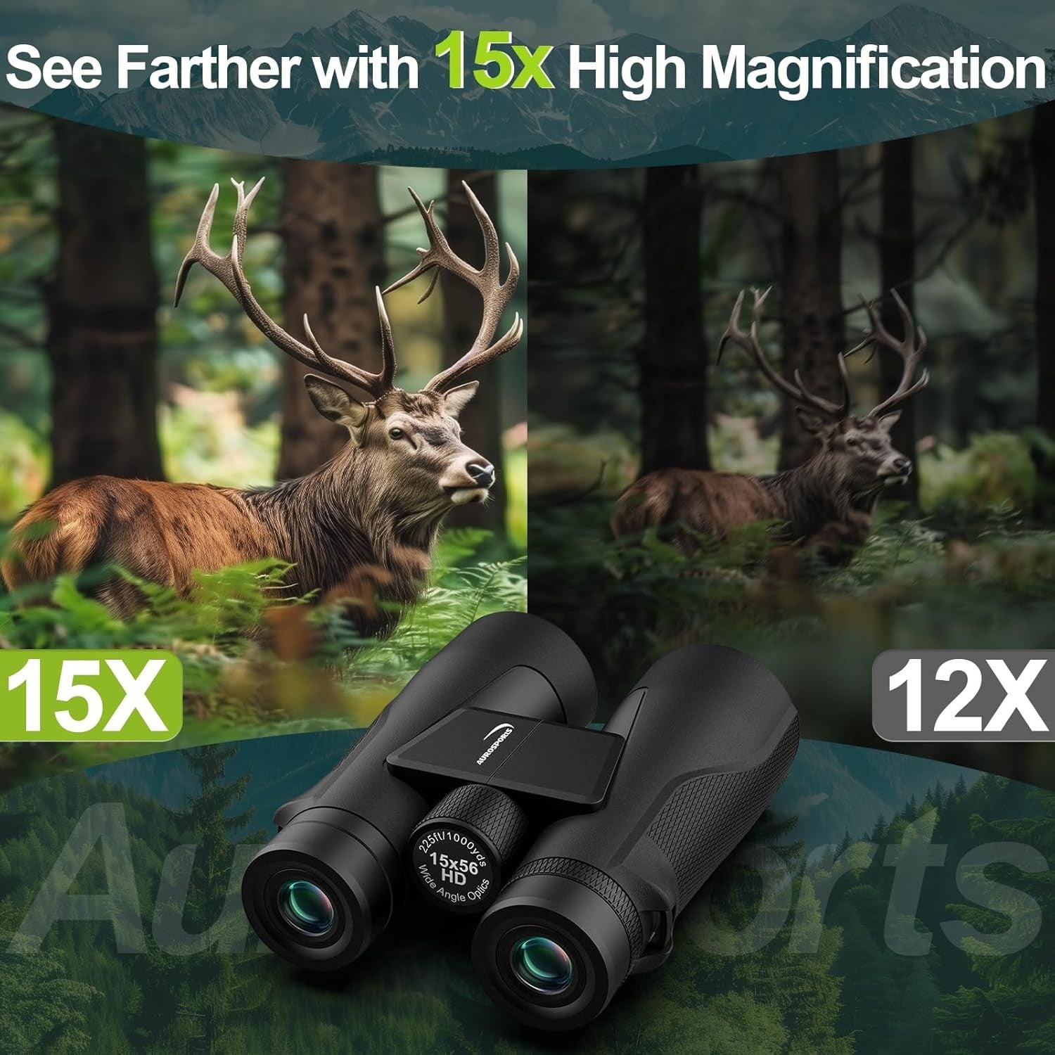15x56 High Power HD Binoculars Large View Low-Light Vision for Bird Watching Tra