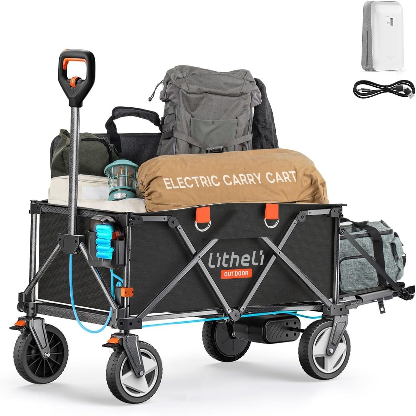 Electric Folding Wagon 200L 60kg Off-Road Festival Trolley Variable Speed Cart