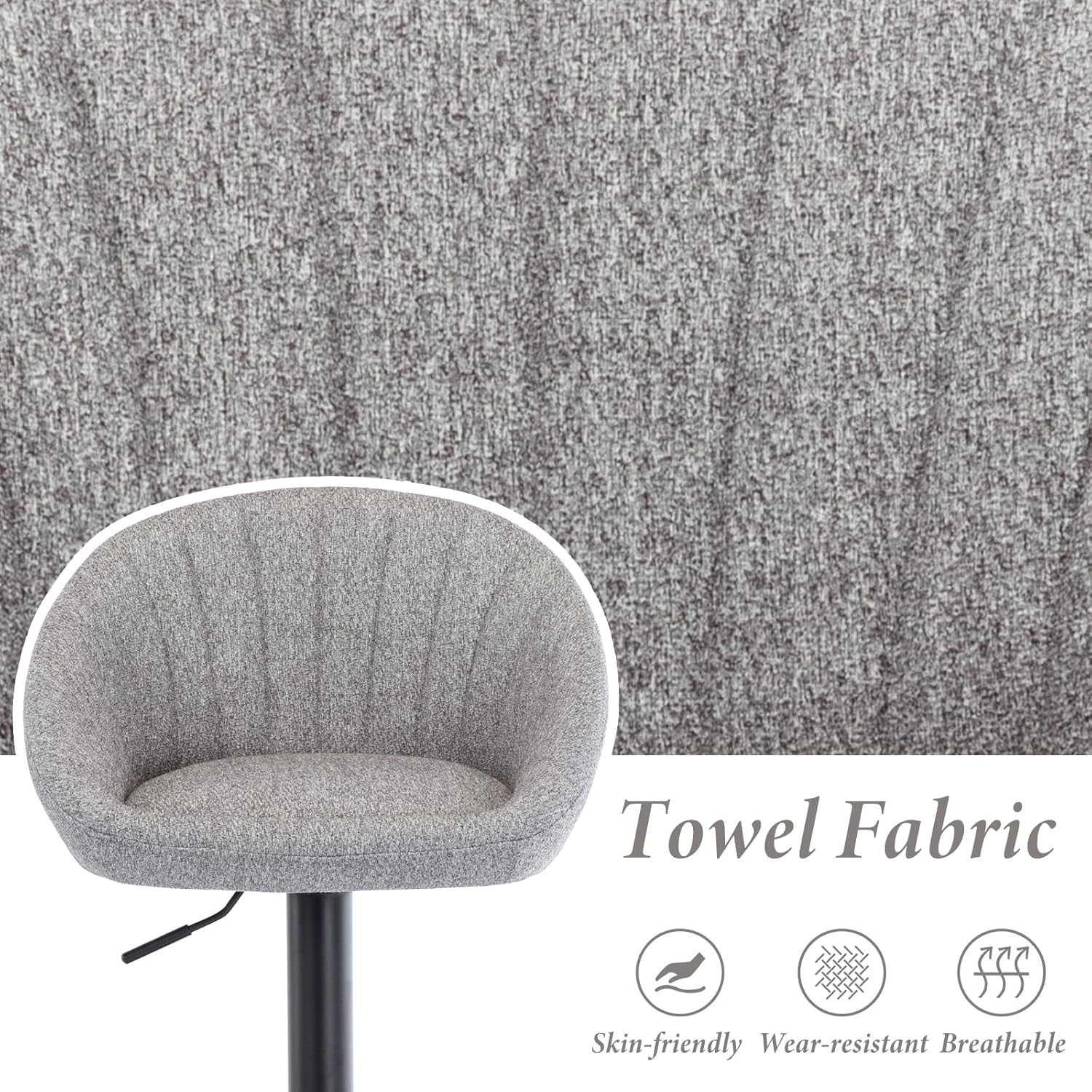 Set of 2 Grey Polyester Bar Stools Adjustable Swivel Counter Chairs