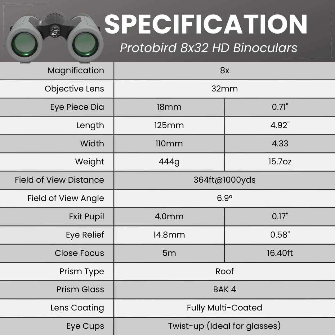 8x32 Compact Waterproof Binoculars High Power HD Wide View for Hiking Bird Watch