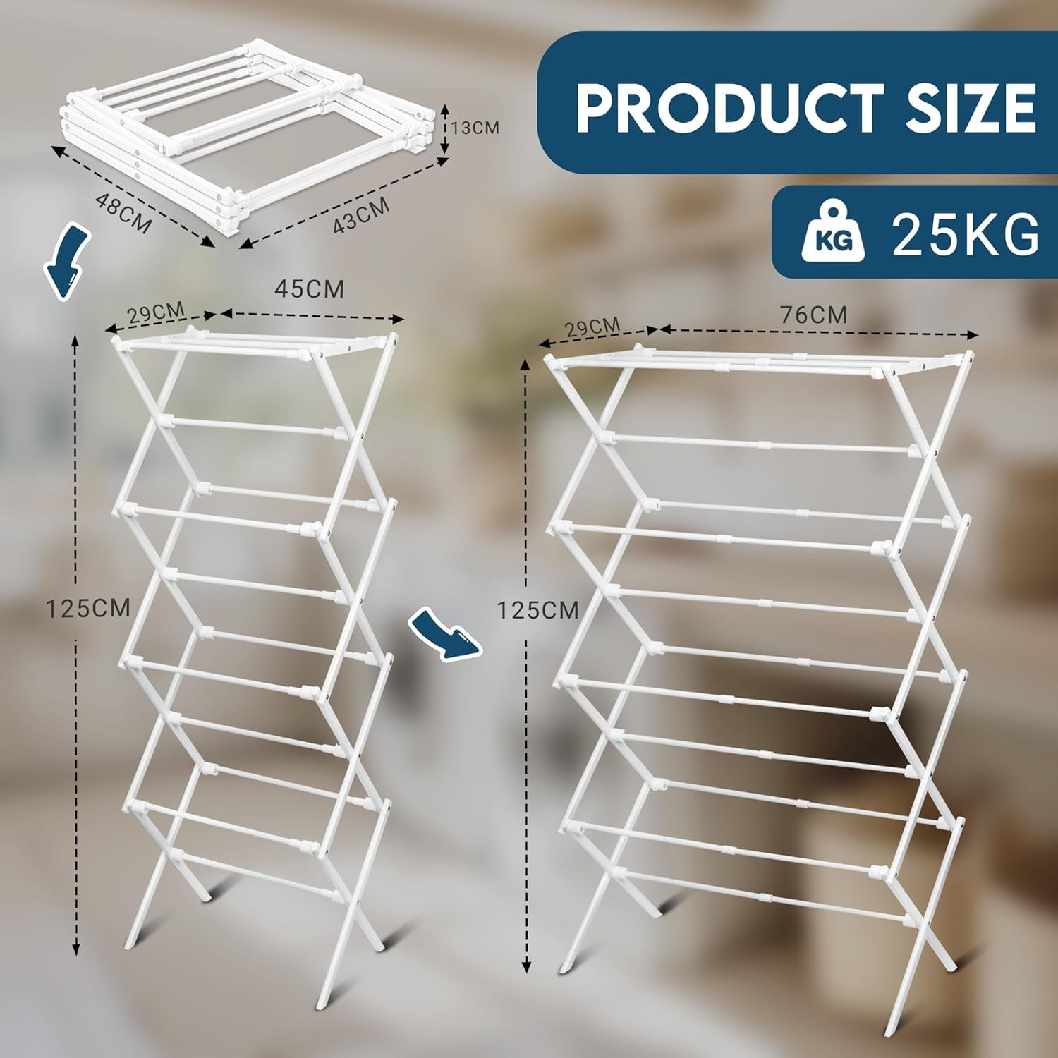 4 Tier Extendable Clothes Airer Folding Laundry Drying Rack Indoor Outdoor
