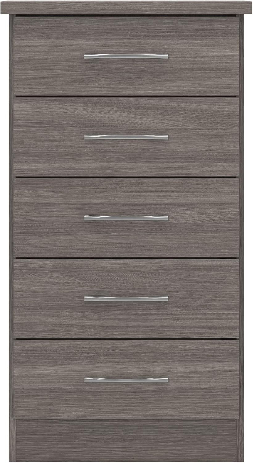 Space-Saving 5 Drawer Chest Narrow Wood Grain Storage Organizer for Home