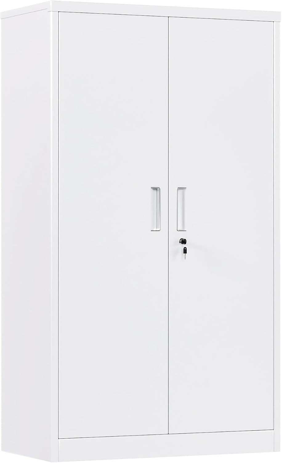 Metal Storage Cabinet 2 Door Lockable Cupboard 3 Adjustable Shelves White