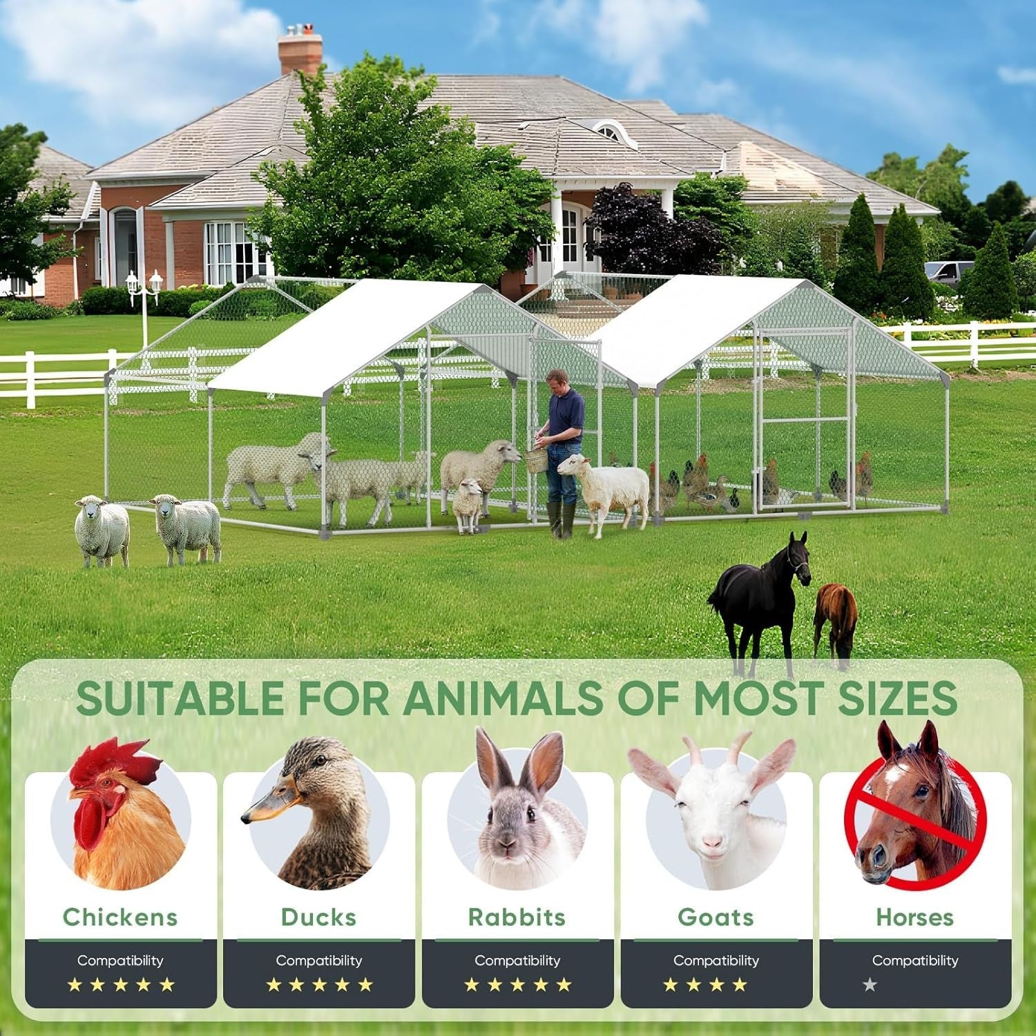 Large Chicken Coop 3x2x2m Galvanised Steel Run Cage Pen
