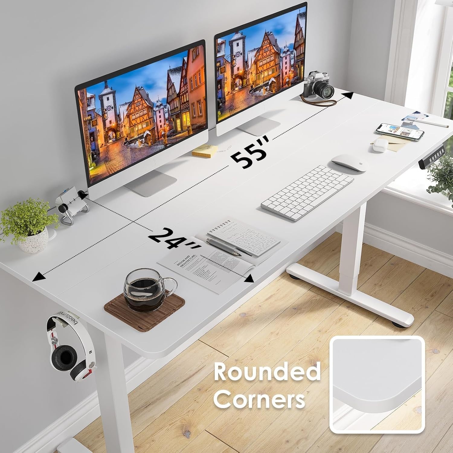 Electric Standing Desk 140x60cm Adjustable Sit Stand Home Office Table White