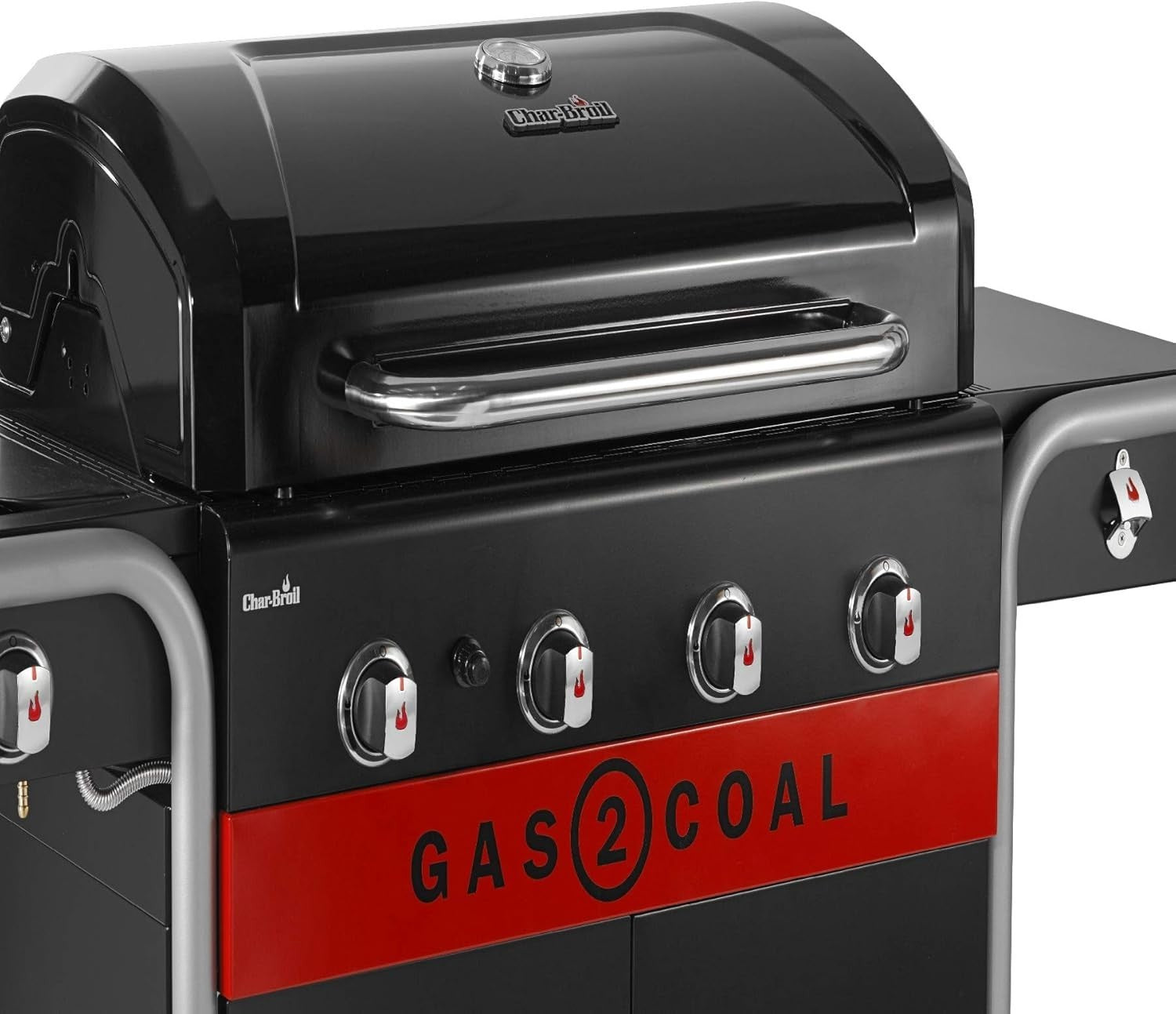 4 Burner Hybrid Gas Charcoal BBQ Grill Outdoor Family Barbecue with Side Shelves