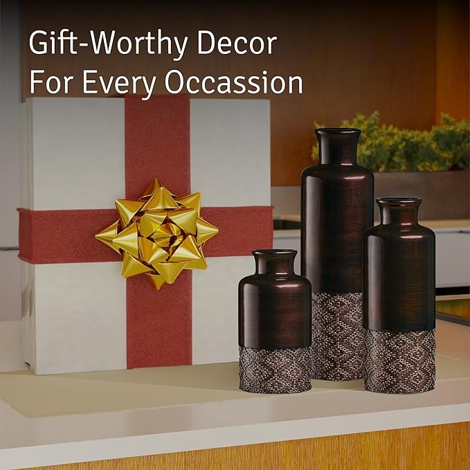 Brown Decorative Vase Set of 3 Modern Table Centerpieces Home Décor