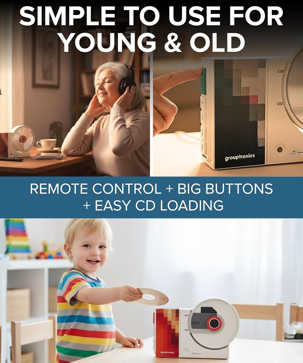 Portable CD Player Bluetooth Rechargeable w/ Speakers Wall Mount Remote