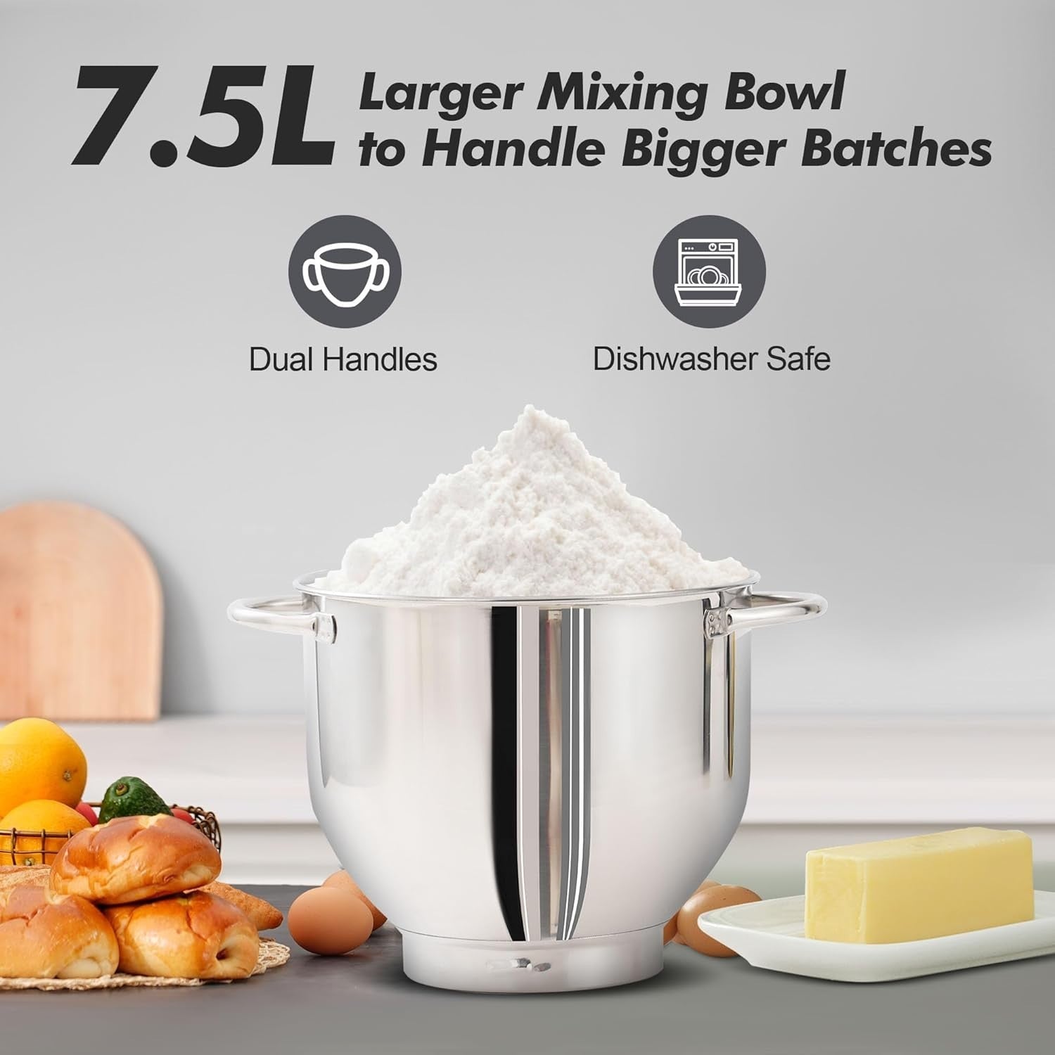 Powerful 7.5L Stand Mixer 6 Speed Kitchen Dough Hook Whisk Beater 1400W