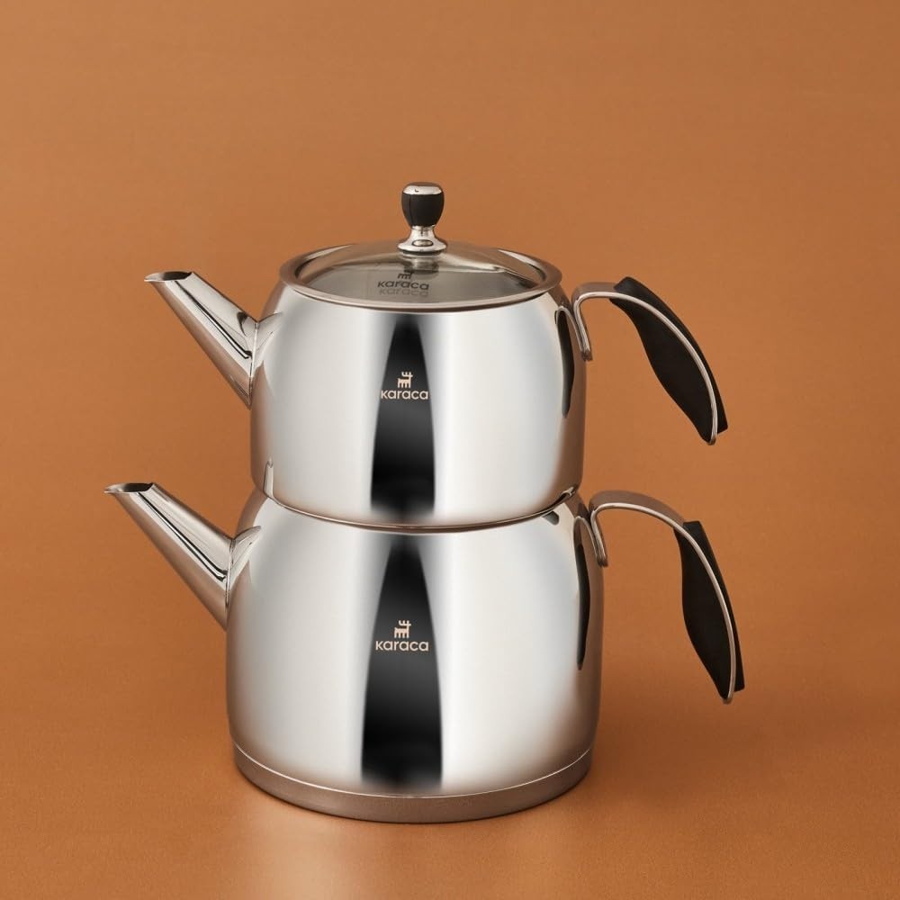 Stainless Steel Turkish Tea Pot Set 3L Glass Lid Induction Safe Teapot