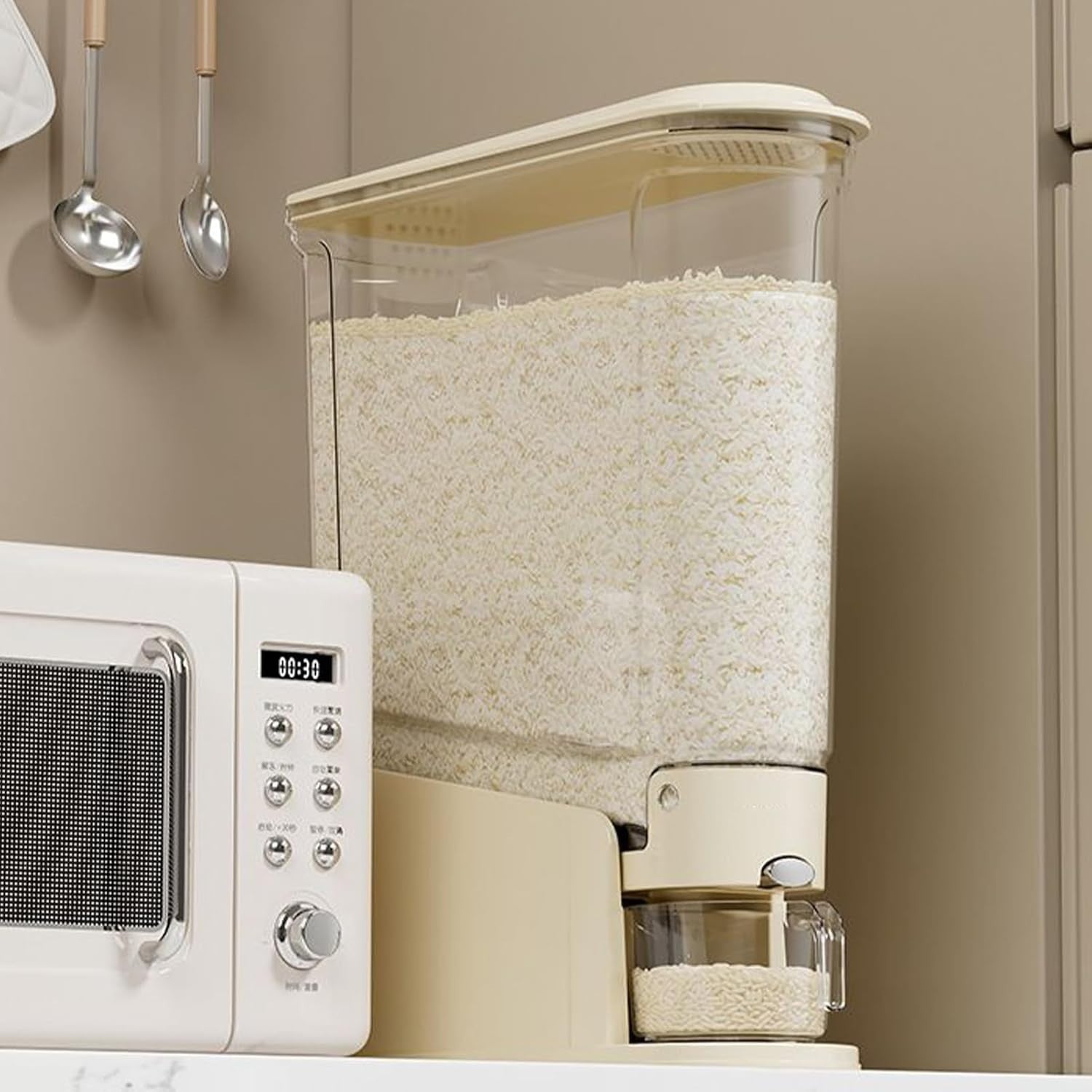 10KG Press Rice Dispenser Airtight Grain Storage Container Slim Bin