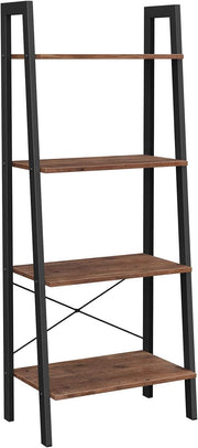 4-Tier Industrial Ladder Shelf Bookcase – Rustic Hazelnut Storage Unit for Home