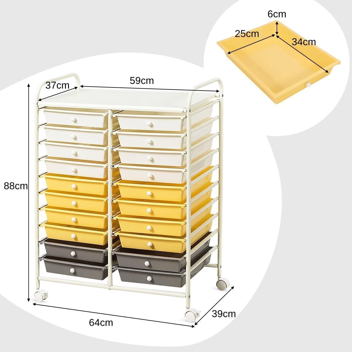 Yellow 20 Drawer Rolling Storage Trolley Utility Organizer Cart Mobile