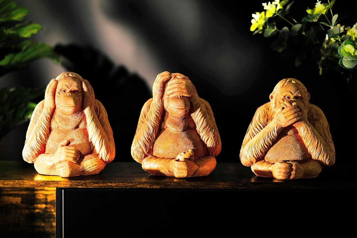 Large Wise Monkeys Garden Ornaments Set – Hear No Speak No See No Evil Statues