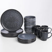 16 Piece Stoneware Dinner Set for 4 Plates Bowls Mugs Dark Blue