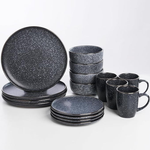 16 Piece Stoneware Dinner Set for 4 Plates Bowls Mugs Dark Blue