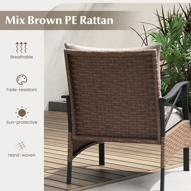 5 Piece Rattan Patio Furniture Set w/ Cushions & Table Outdoor Garden Seating