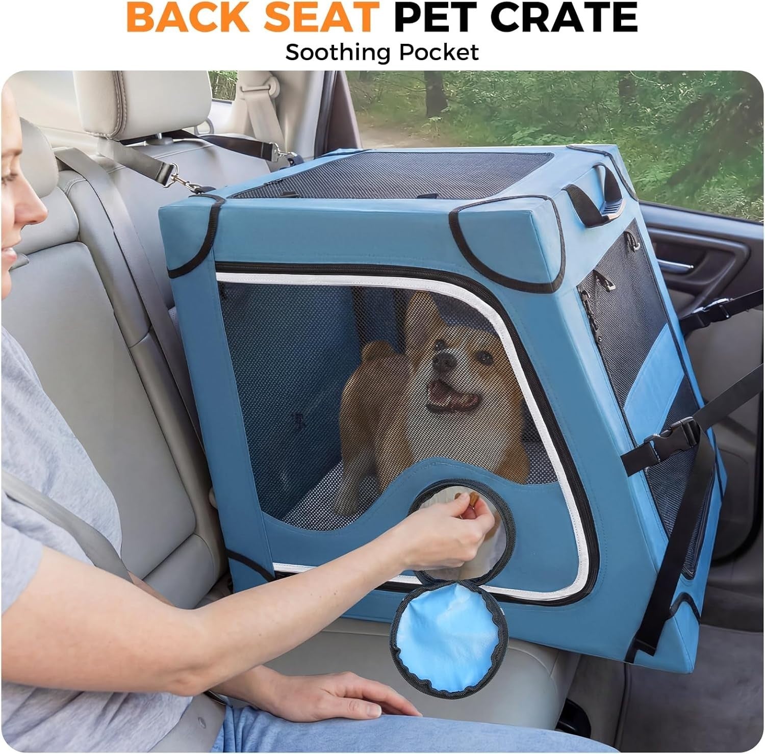 Portable Dog Crate for Car Travel Metal Frame Pet Carrier Foldable