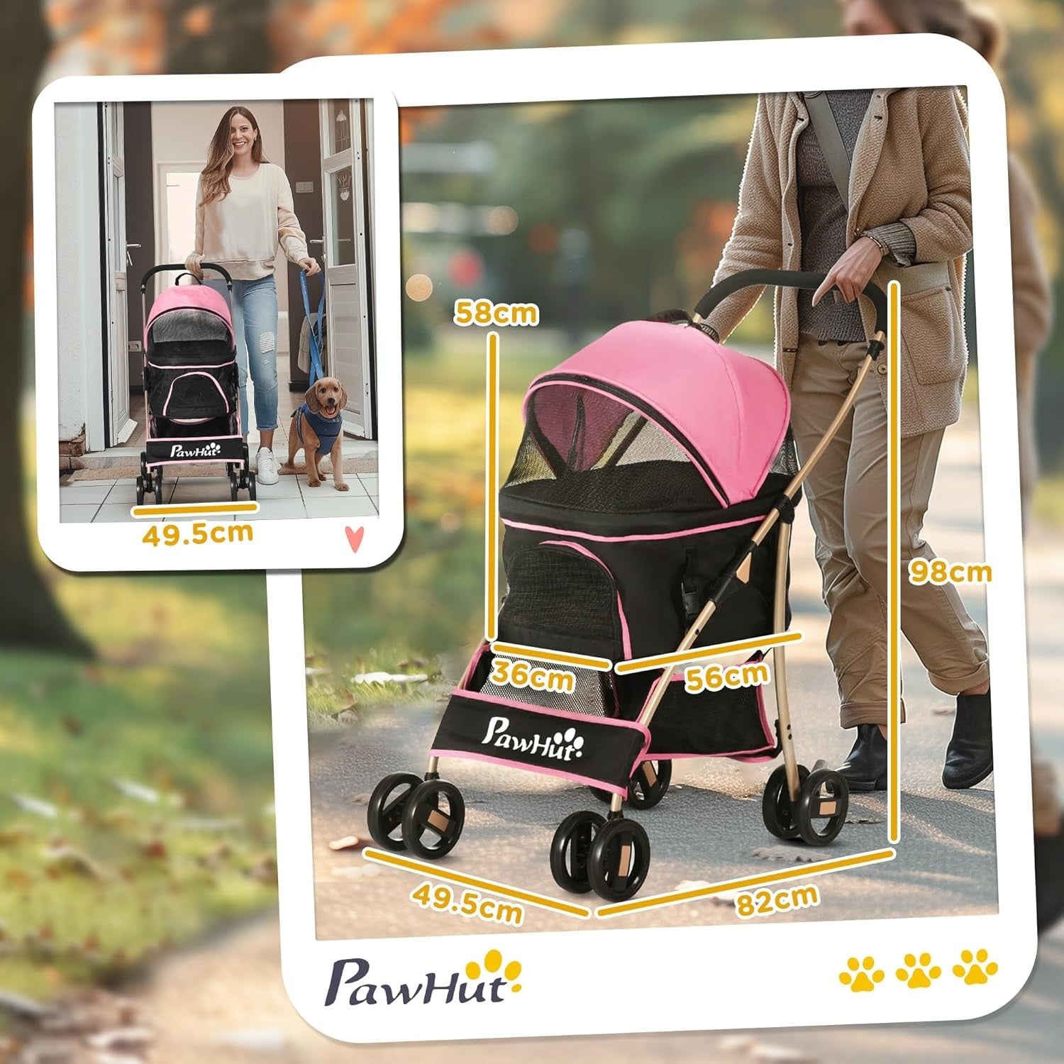 3 in 1 Pet Stroller Dog Pushchair Detachable Carrier Brakes Small Dogs