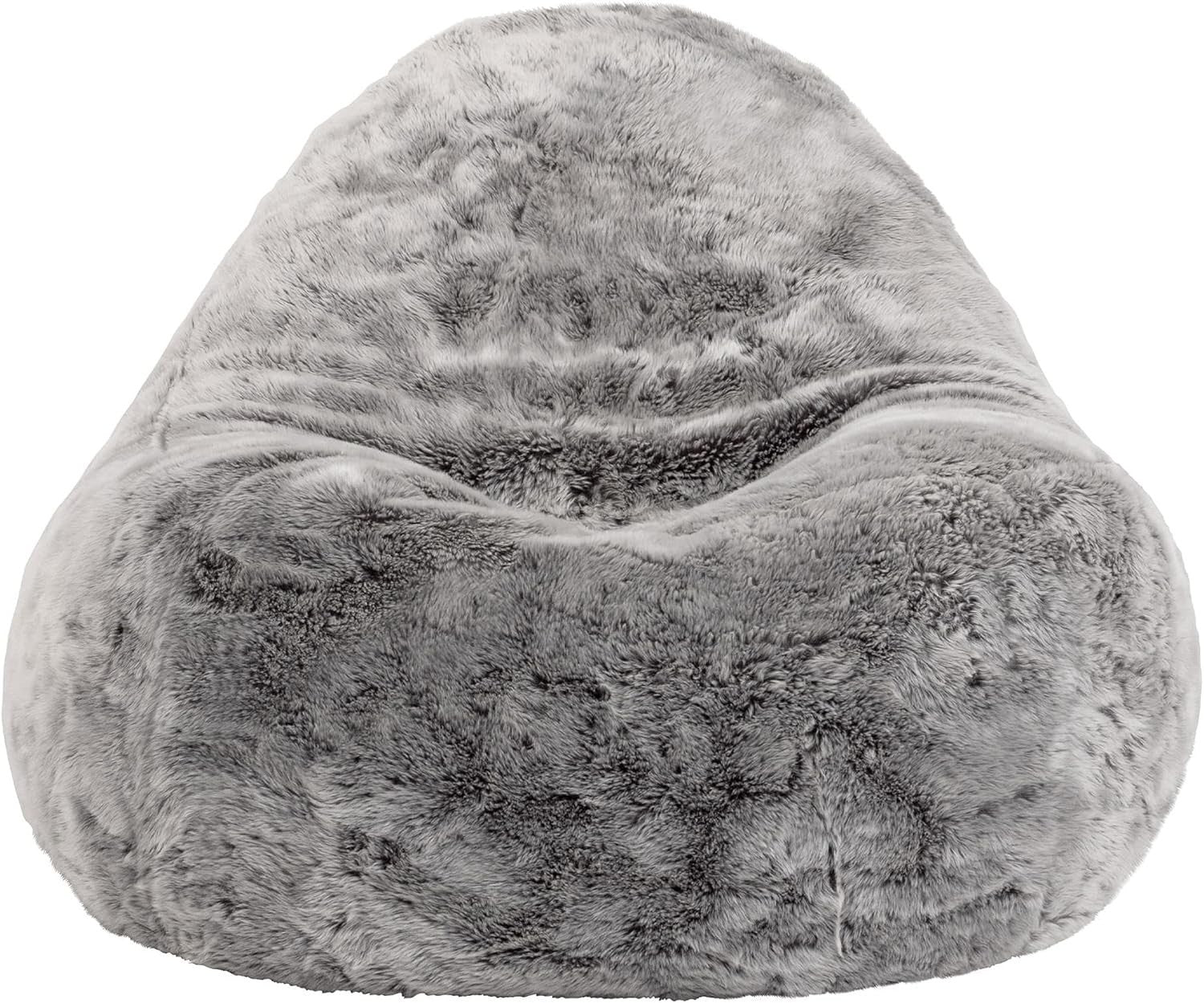 Luxury Faux Fur Bean Bag Chair Grey | Large Comfy Lounger Armchair Seat