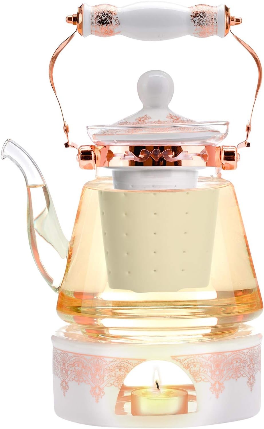 Glass Teapot Gift Set 1200ml Tea Warmer Infuser Blooming Tea 6pc