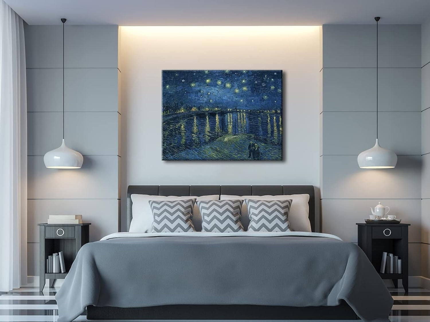 Starry Night Over The Rhone Canvas Wall Art Framed Van Gogh Print