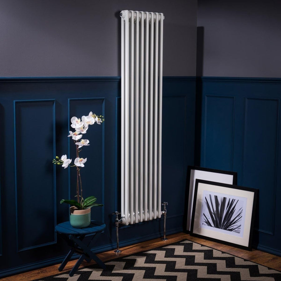 Vertical Double Column Radiator 1500x380mm White Cast Iron Style