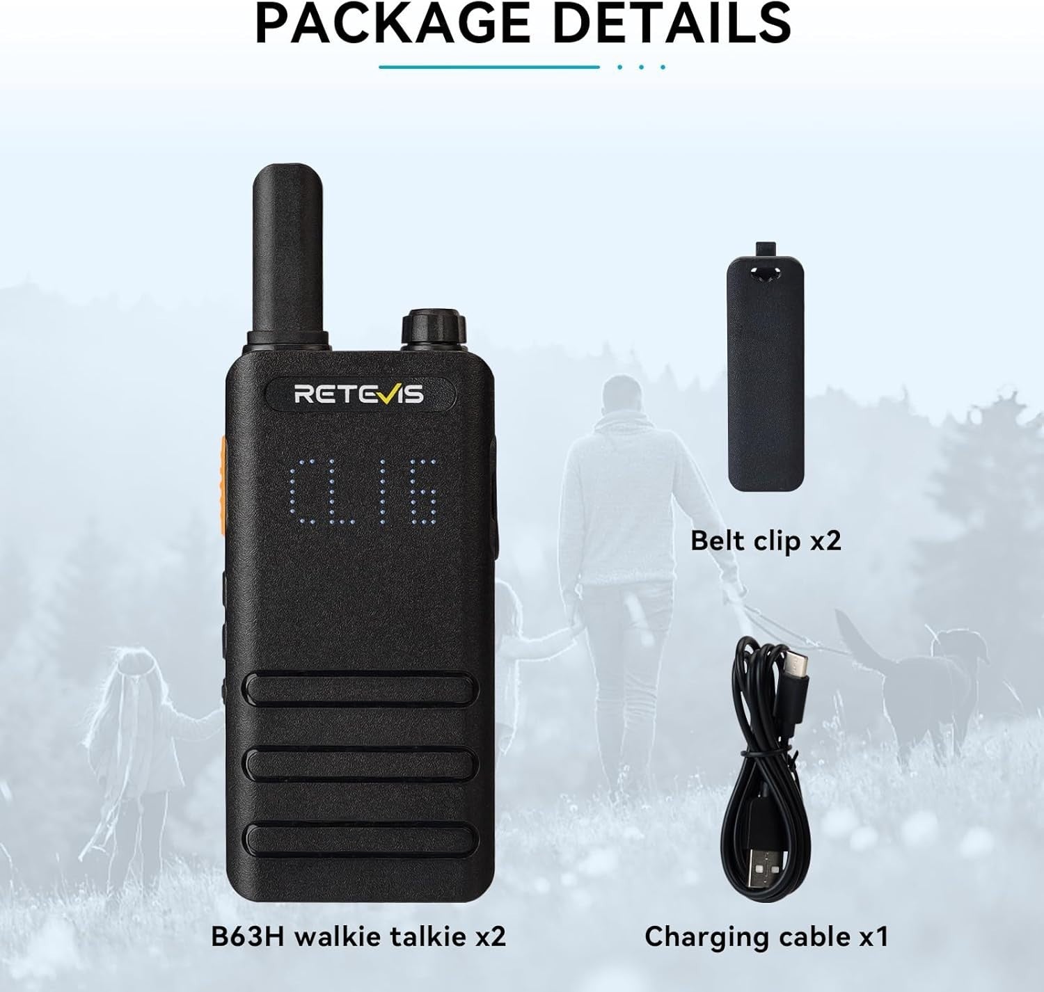 Slim PMR446 Walkie Talkies 2 Pack USB-C VOX Hidden Screen Radio