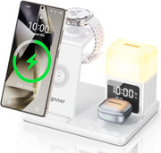 Wireless Charging Station Alarm Clock LED Night Light Fast Charge Bedside