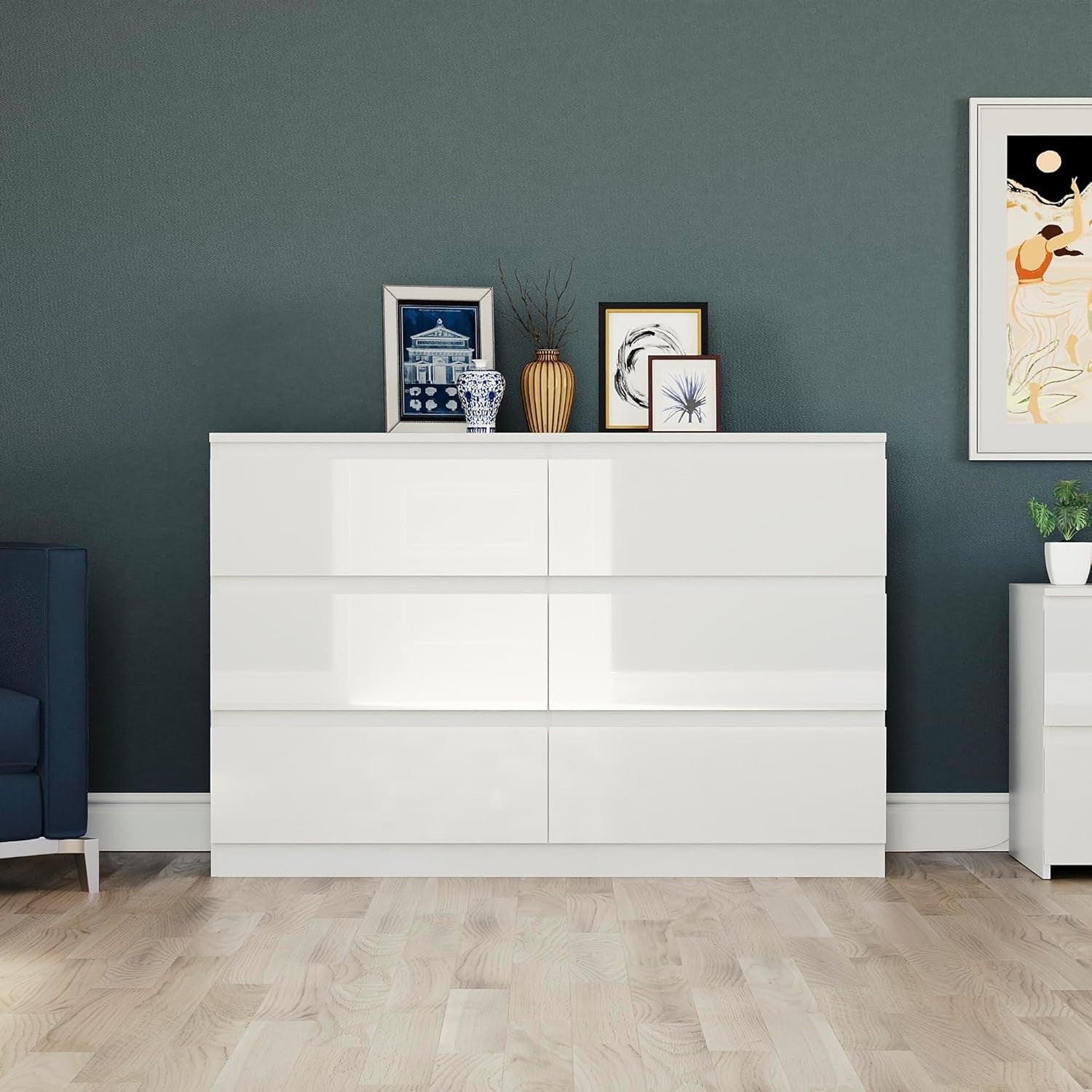 White Gloss 6 Drawer Chest Wide Storage Cabinet Bedroom Hallway Organizer