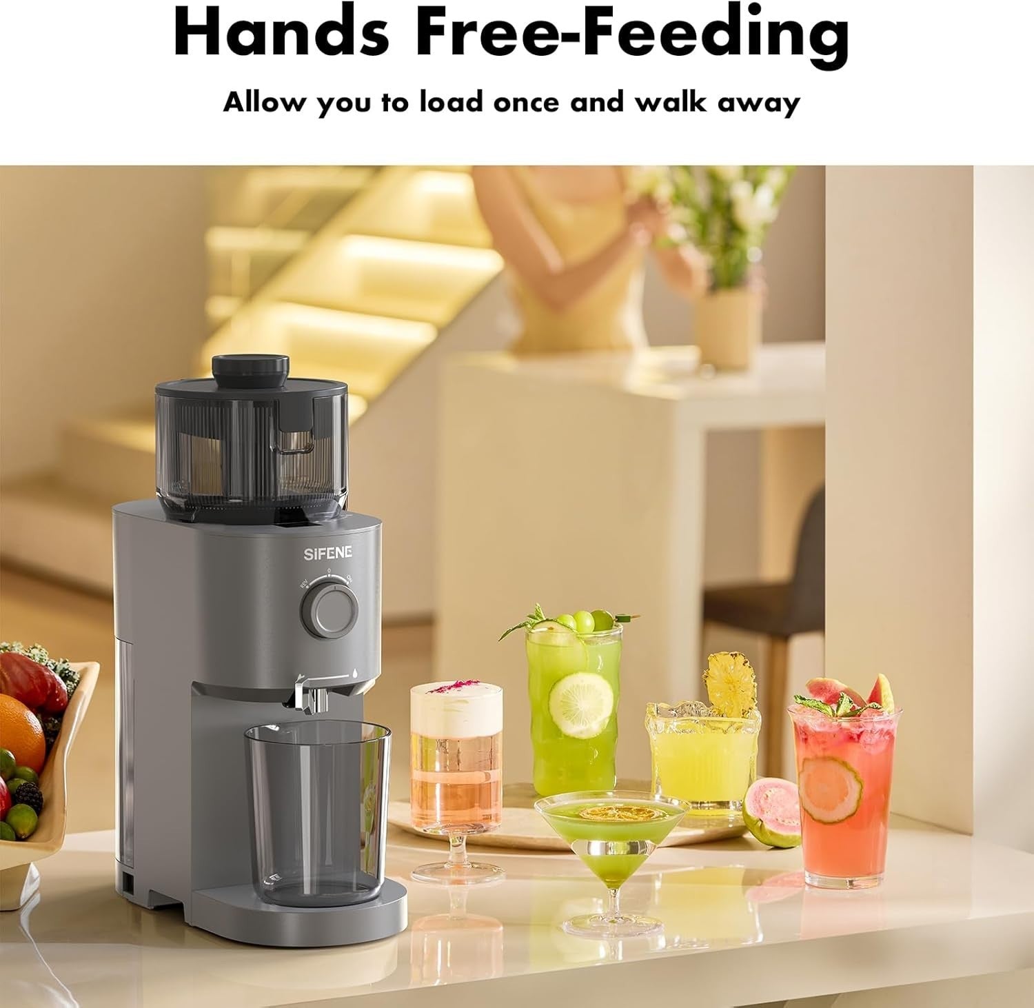 Green Cold Press Juicer 5.2in Feed Chute Whole Fruit High Yield Easy Clean