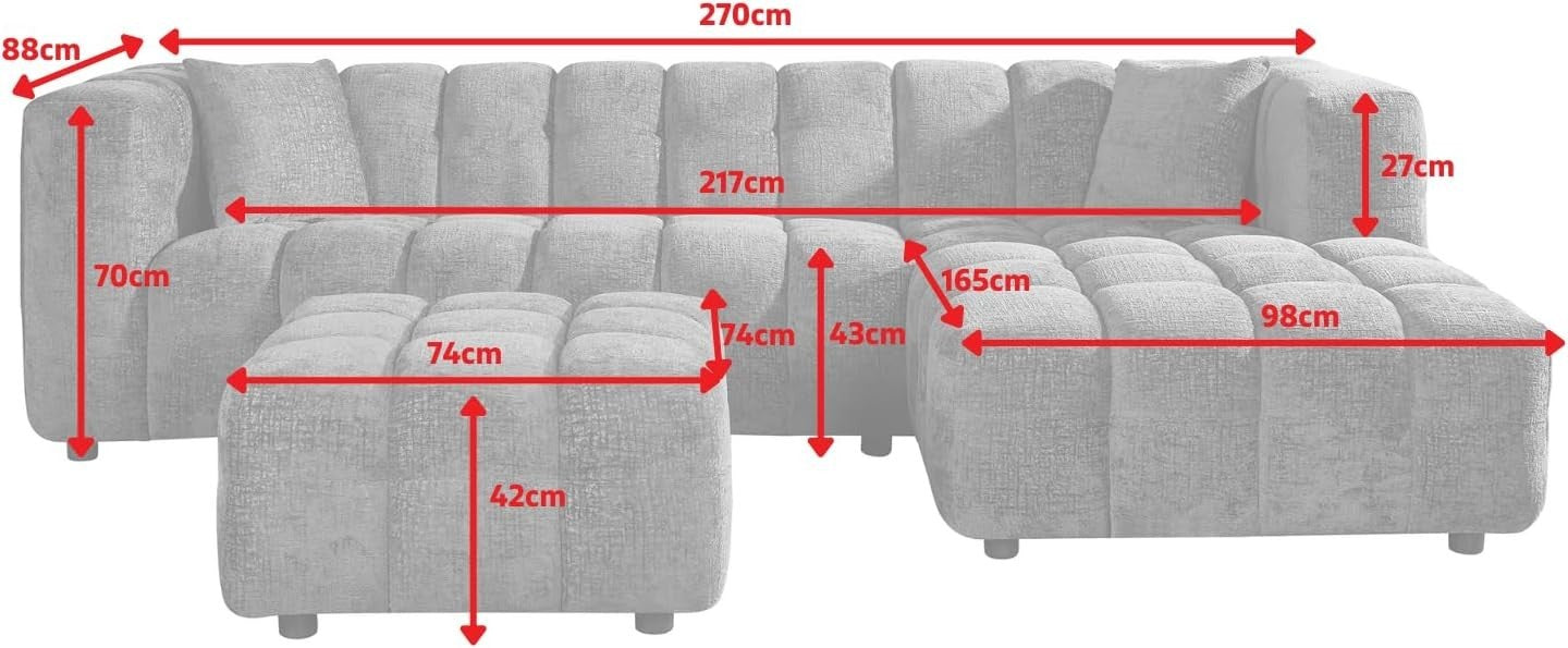 Brown Faux Leather 6-Seater Sectional Sofa with Ottoman & Tufted Design