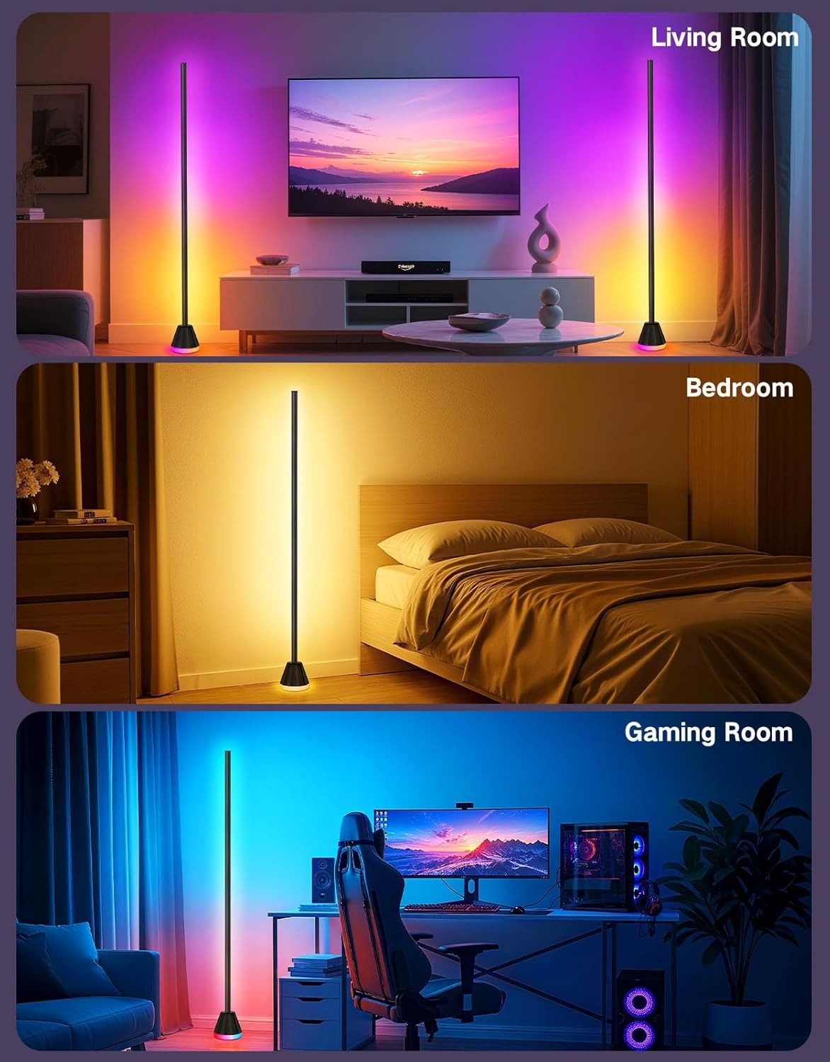 RGB LED Corner Floor Lamp Smart App Remote Music Sync Mood Lighting Tall