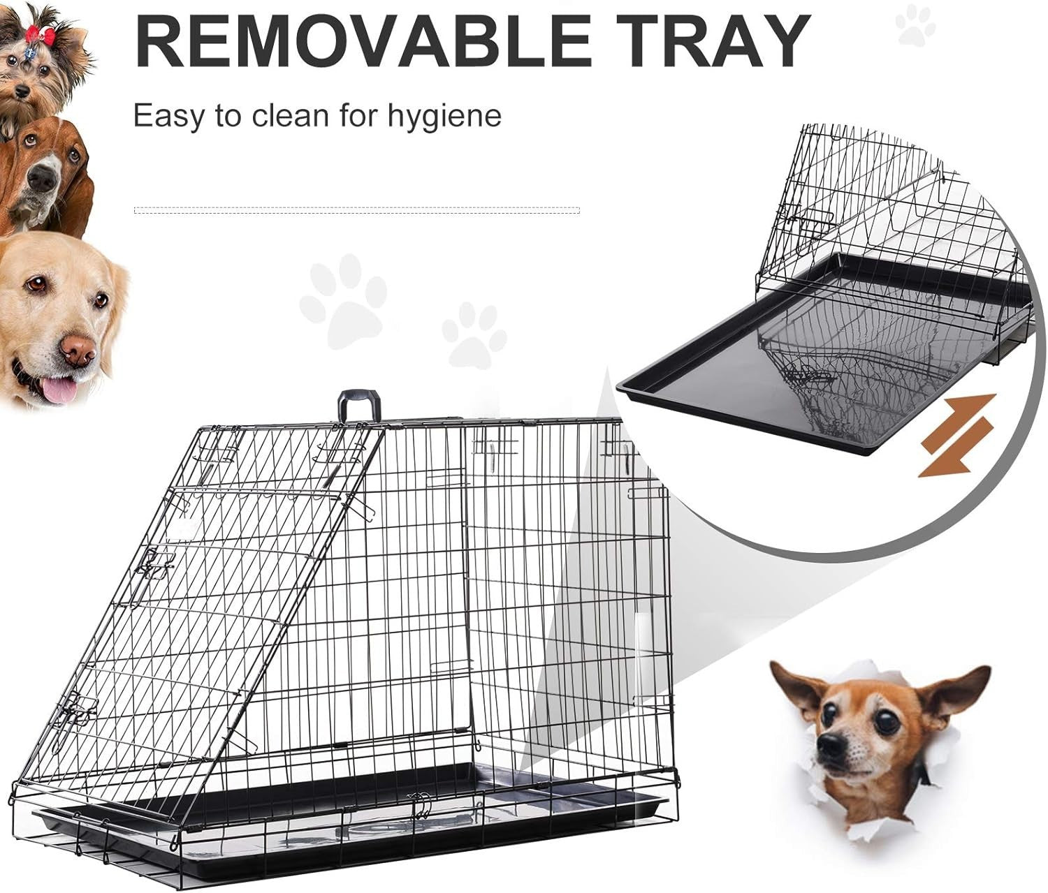Folding Metal Dog Crate with Tray & Handle – Portable Car Travel Cage
