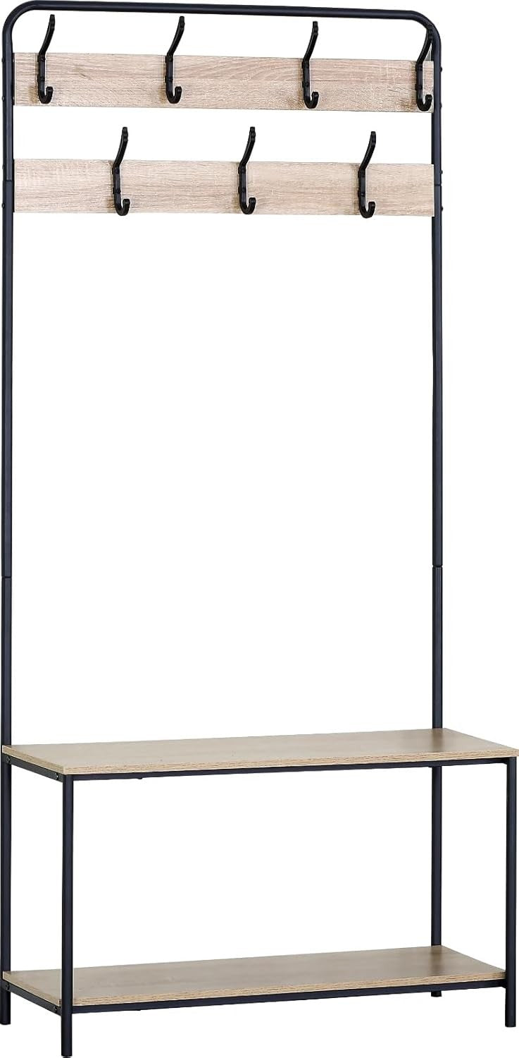 Coat Rack with Shoe Bench & 7 Hooks | Metal Hall Tree Stand for Entryway