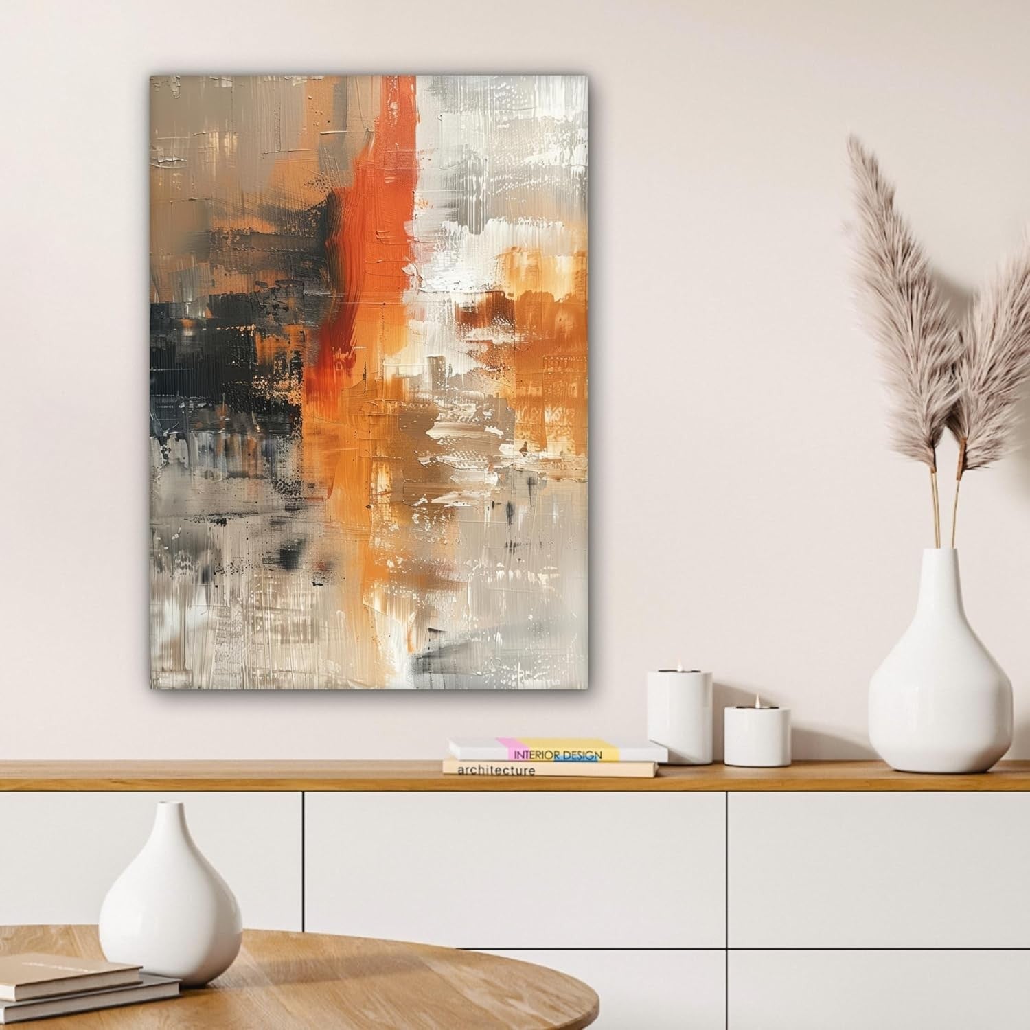 Abstract Gold Grey Canvas Wall Art 50x70cm Framed Modern