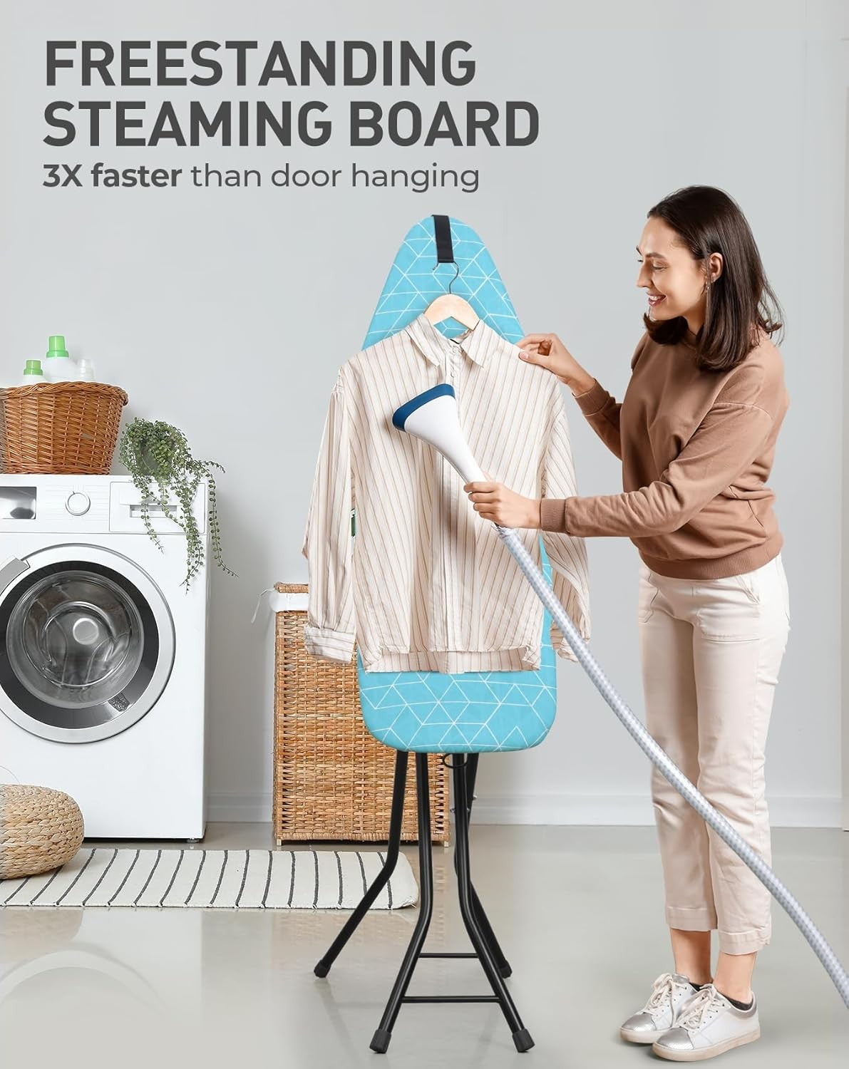 2 in 1 Ironing & Steaming Board Foldable Compact Steel Frame Blue