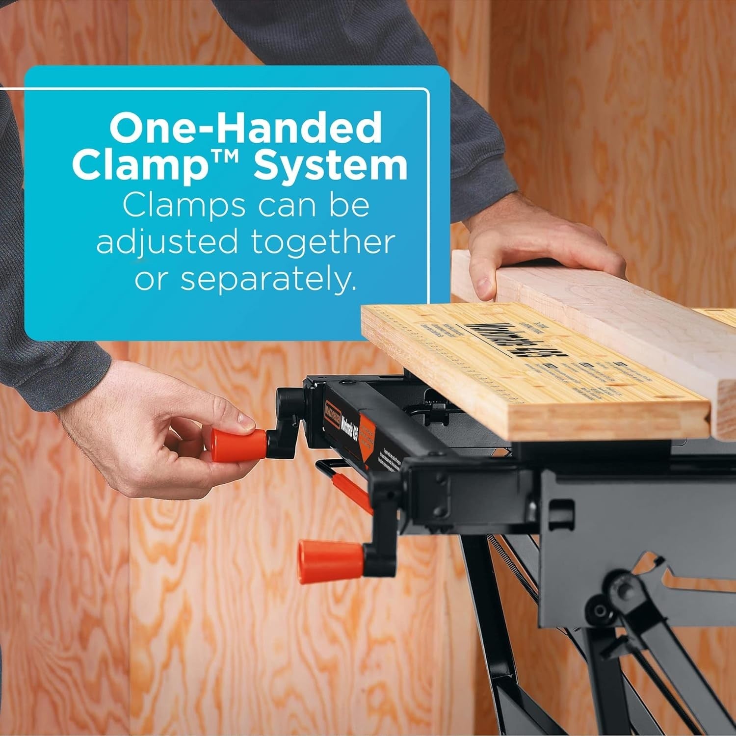 Portable Folding Workbench 550lb Capacity with Clamps Steel Frame Bamboo Top