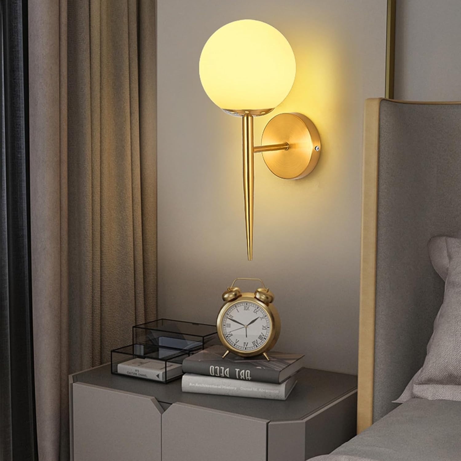 Adjustable Gold LED Wall Light with Glass Shade for Bedroom & Hallway